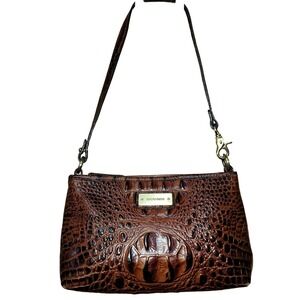 Brahmin Vintage Croc Embossed Small Melbourne Shoulder Bag  Pecan  USA Assembled